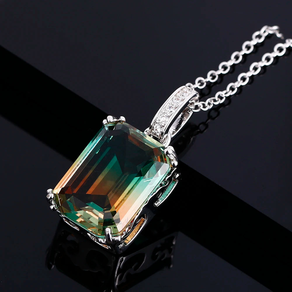 Women's Silver Zircon Rectangle Shaped Anniversary Necklace