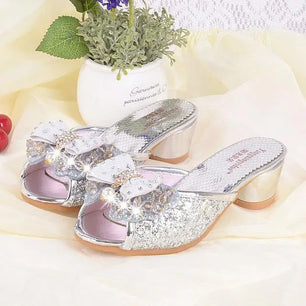 Kid's Rubber Peep Toe Slip-On Closure Sequin Pattern Slippers