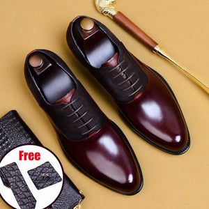 Men's Genuine Leather Pointed Toe Lace-Up Closure Formal Shoes