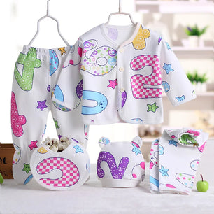 Baby's O-Neck Cotton Full Sleeves Pullover Closure Five-Piece Set