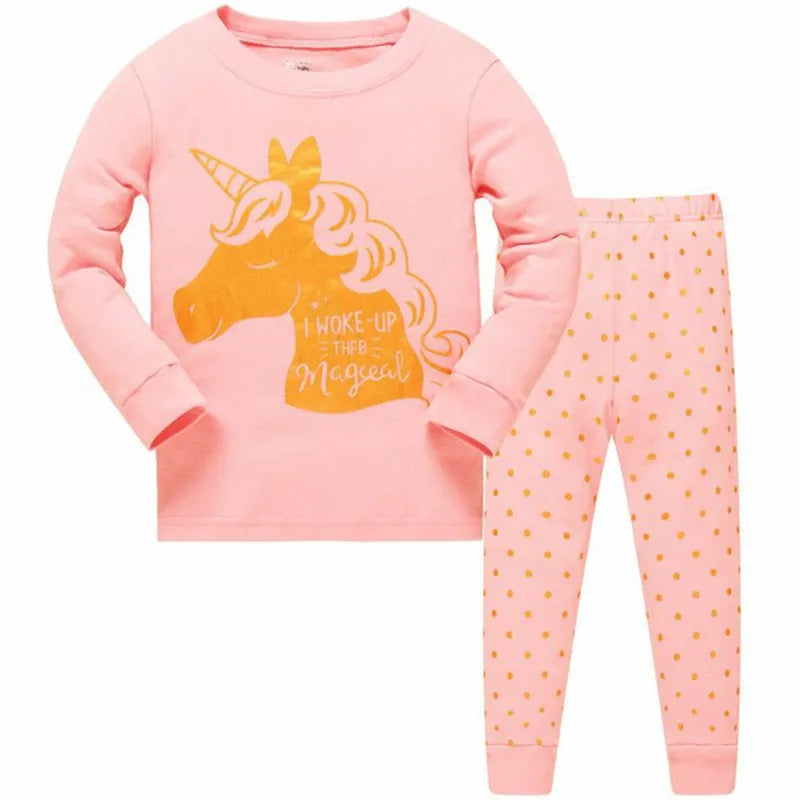 Kid's Girl Spandex O-Neck Long Sleeve Trendy Sleepwear Pajama Set