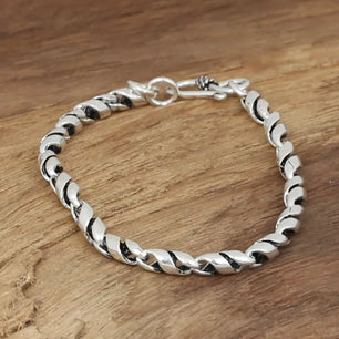 Men's 925 Sterling Silver Geometric Pattern Chain Type Bracelet