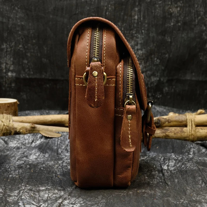 Men's Genuine Leather Solid Pattern Messenger Shoulder Bag