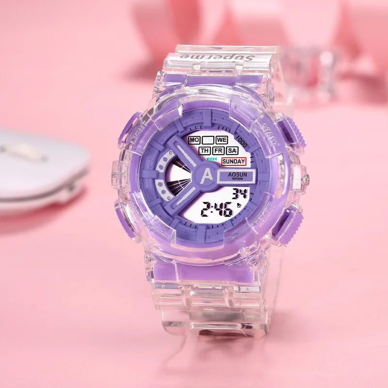 Kid's Acrylic Frame Round Shaped Waterproof Trendy Sports Watch