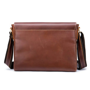 Men's Genuine Leather Zipper Closure Flap Pocket Shoulder Bag