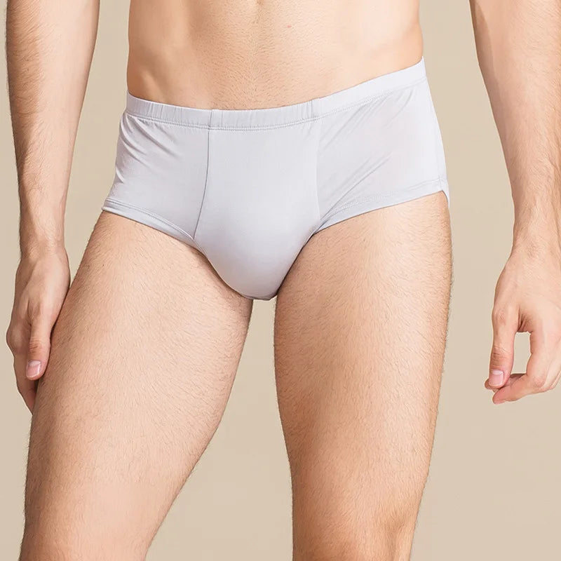 Men's Silk Low Waist Quick-Dry Solid Underwear Boxer Shorts