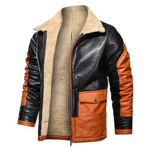 Men's Faux Leather Turn-Down Collar Long Sleeves Winter Jacket