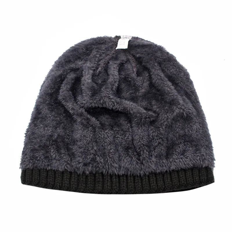 Men's Faux Fur Skullies Beanies Knitted Pattern Casual Warm Cap