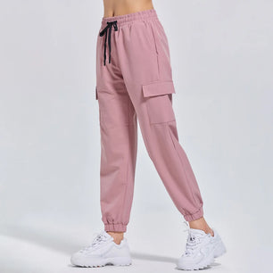 Women's Nylon High Waist Solid Pattern Fitness Sports Trousers