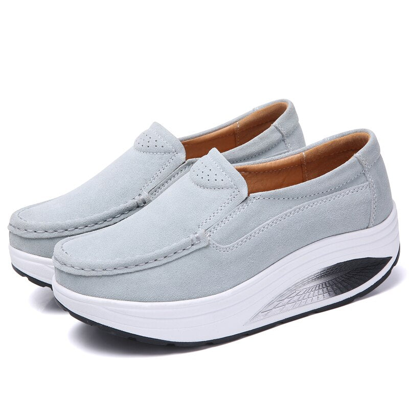 Women's Flock Round Toe Platform Slip-On Casual Wear Shoes