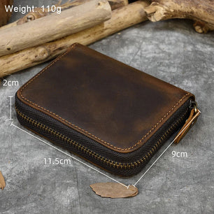 Women's Genuine Leather Zipper Closure Solid Pattern Purse