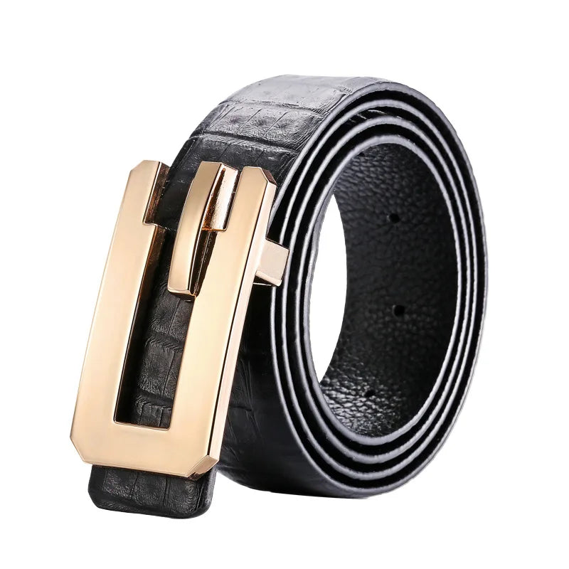 Men's Split Leather Buckle Closure Plain Pattern Trendy Belts