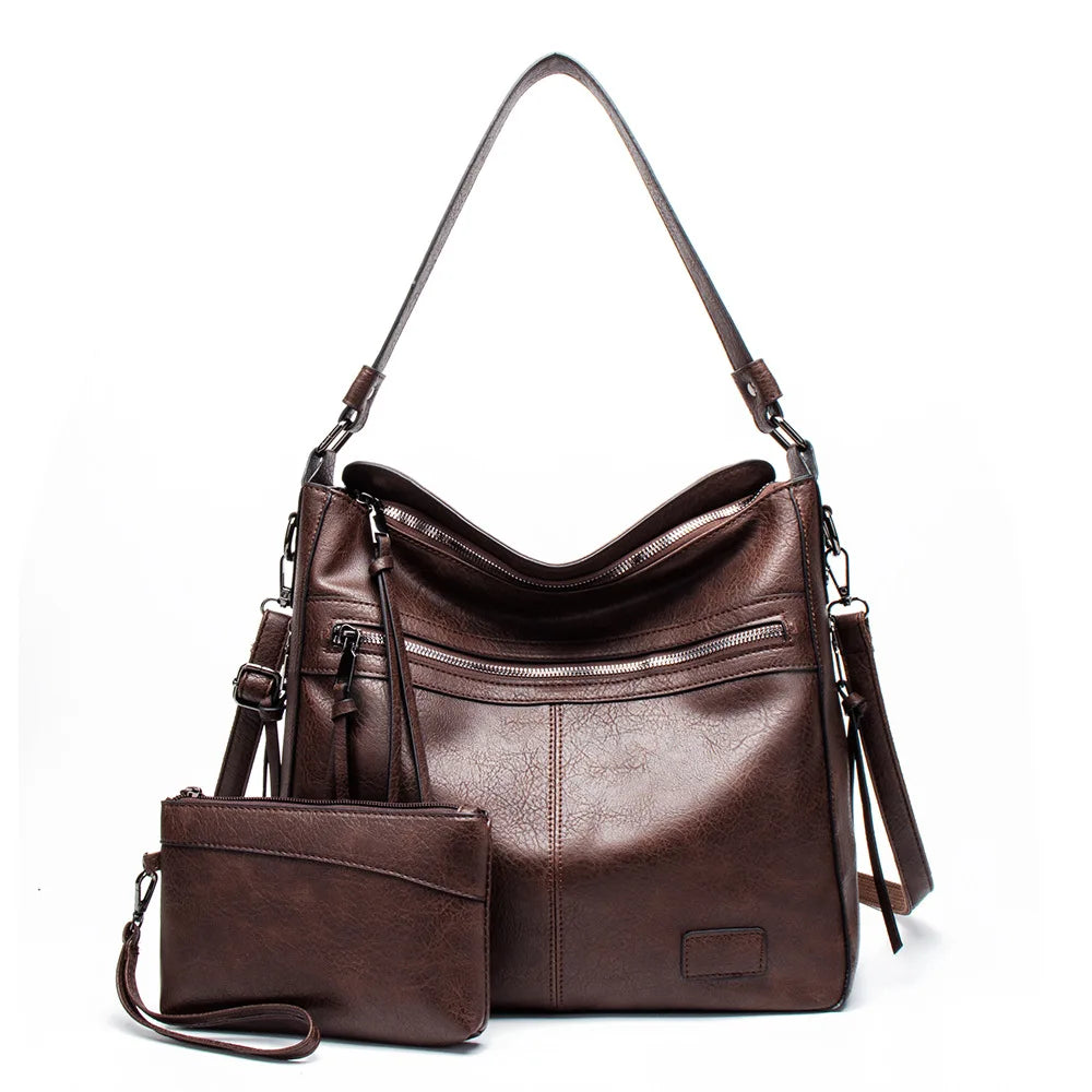 Women's PU Zipper Closure Solid Pattern Casual Shoulder Bag Set