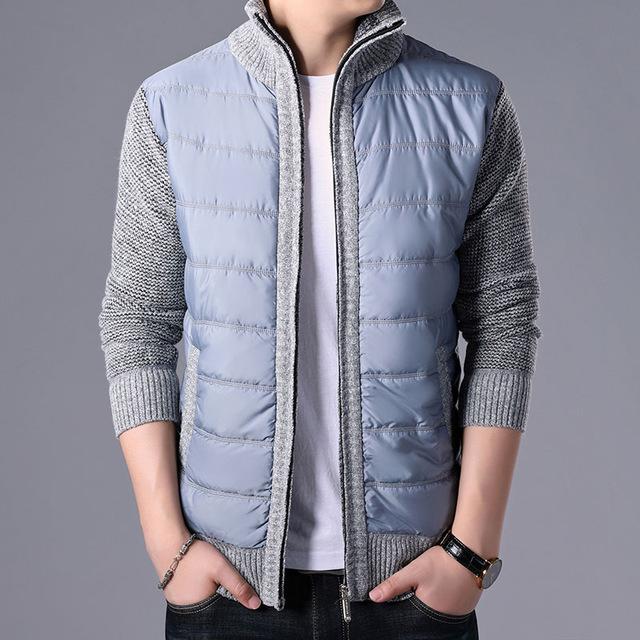 Men's Polyester Stand Neck Long Sleeve Zipper Closure Jacket