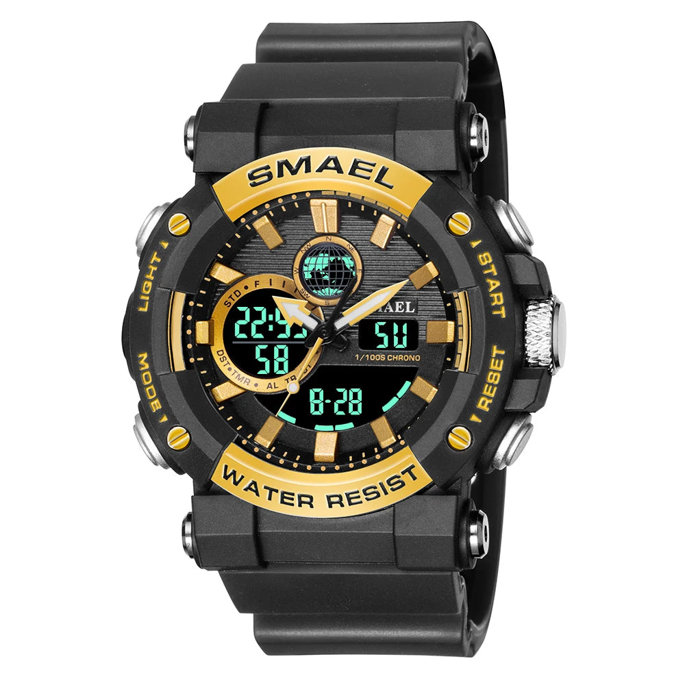 Men's Plastic Case Buckle Clasp Round Shape Digital Quartz Watch