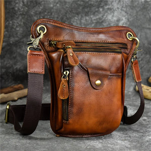 Men's Genuine Leather Solid Pattern Zipper Multifunction Waist Pack