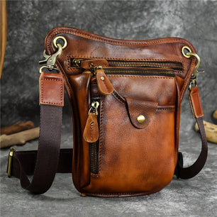 Men's Genuine Leather Solid Pattern Zipper Multifunction Waist Pack