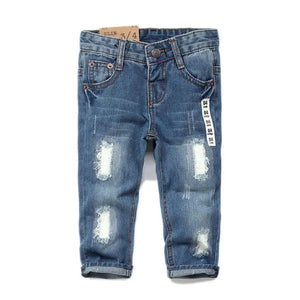 Kid's Cotton Mid Elastic Waist Closure Casual Wear Denim Pants