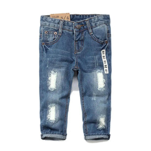 Kid's Cotton Mid Elastic Waist Closure Casual Wear Denim Pants