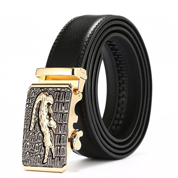 Men's Genuine Leather Strap Alloy Automatic Buckle Plain Belt