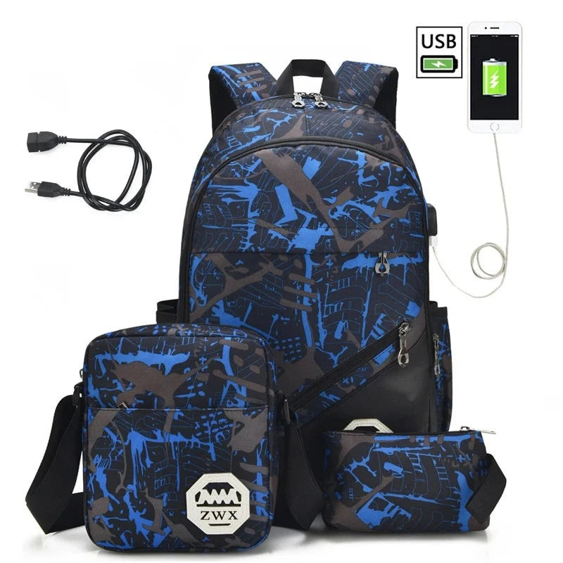 Kid's Oxford Zipper Closure Camouflage Pattern School Backpack