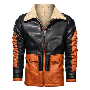 Men's Faux Leather Turn-Down Collar Long Sleeves Winter Jacket