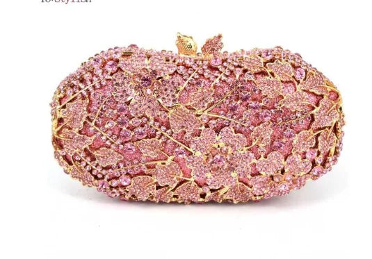 Women's Metallic Hasp Closure Flower Beaded Bridal Wedding Clutch