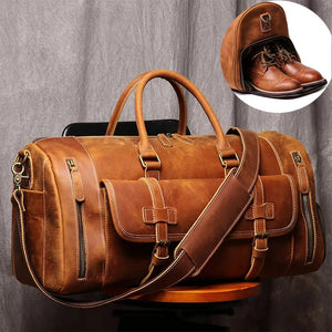 Men's Genuine Leather Zipper Closure Solid Pattern Shoulder Bag