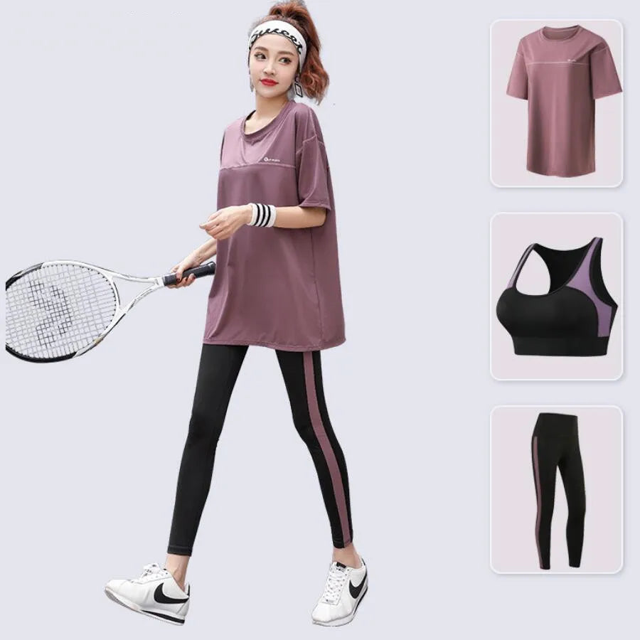 Women's Spandex O-Neck Short Sleeves Workout Yoga Fitness Set