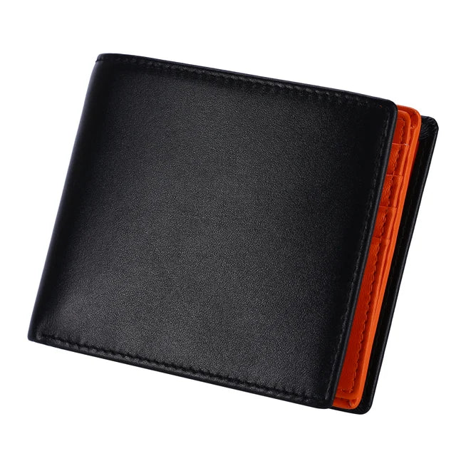 Men's Genuine Leather Solid Pattern Slot Pocket Trendy Wallets