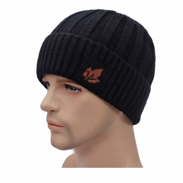 Men's Faux Fur Skullies Beanies Knitted Pattern Casual Warm Cap