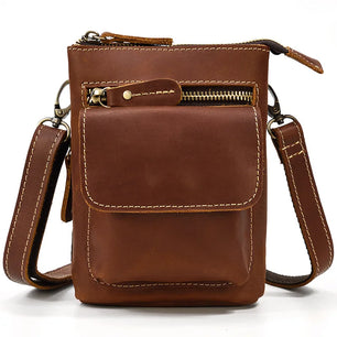 Men's Genuine Leather Solid Pattern Zipper Closure Waist Pack