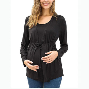 Women's Polyester O-Neck Long Sleeve Solid Pattern Maternity Top