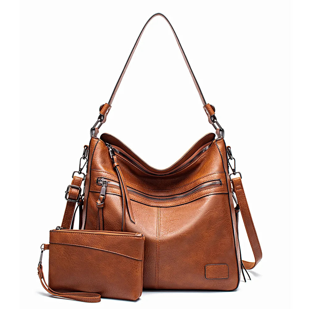 Women's PU Zipper Closure Solid Pattern Casual Shoulder Bag Set