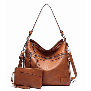 Women's PU Zipper Closure Solid Pattern Casual Shoulder Bag Set