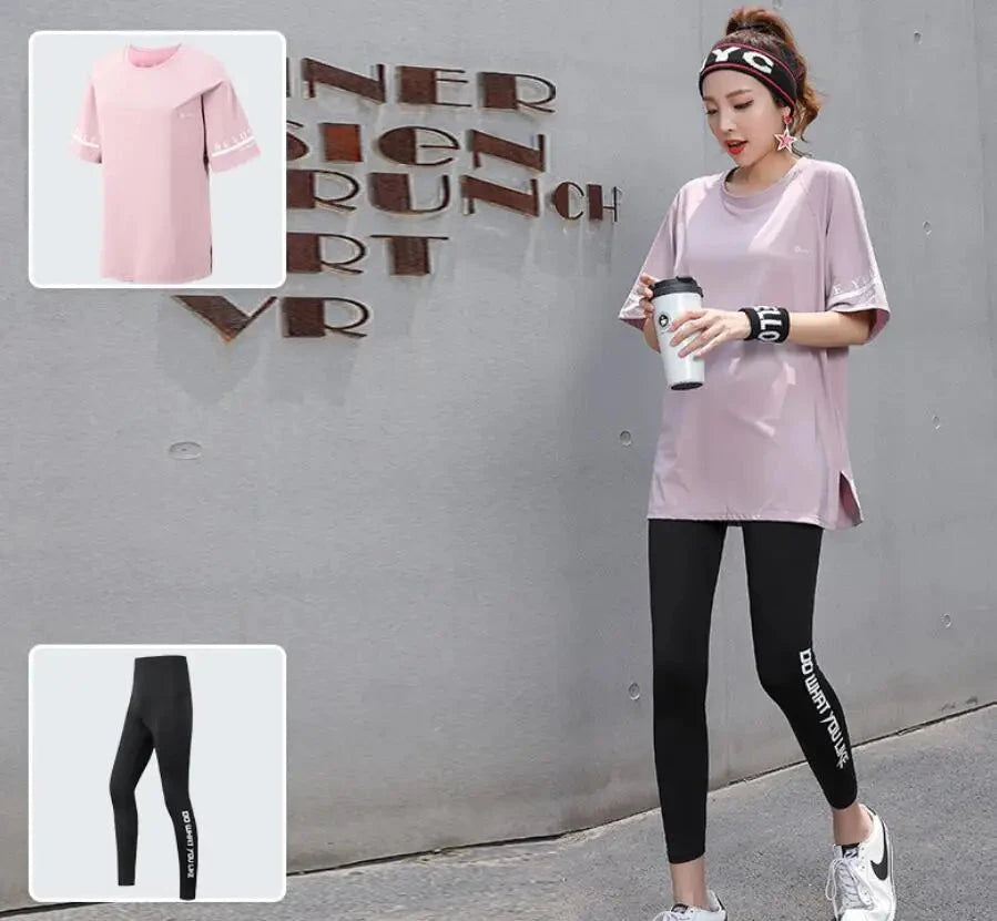 Women's Spandex O-Neck Short Sleeve Breathable Yoga Fitness Set