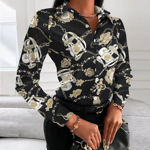 Women's Polyester Turn-Down Collar Long Sleeve Casual Wear Blouse