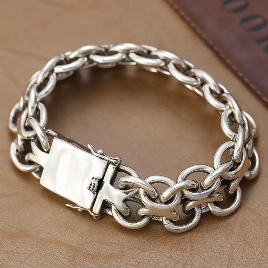 Men's 100% 925 Sterling Silver Cross Pattern Ethnic Bracelet