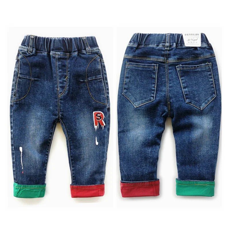 Kid's Cotton Elastic Waist Closure Ripped Pattern Casual Jeans