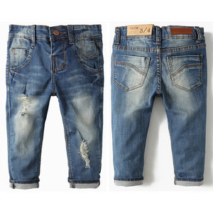 Kid's Cotton Mid Waist Zipper Fly Closure Casual Wear Denim Pants