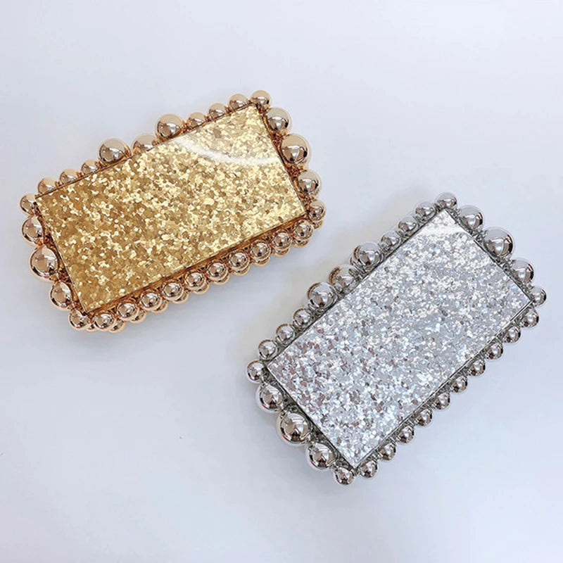 Women's Acrylic Hasp Closure Sequined Luxury Bridal Wedding Clutch