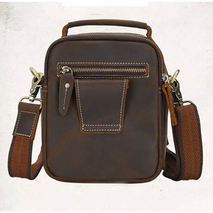 Men's Genuine Leather Zipper Closure Solid Pattern Shoulder Bag