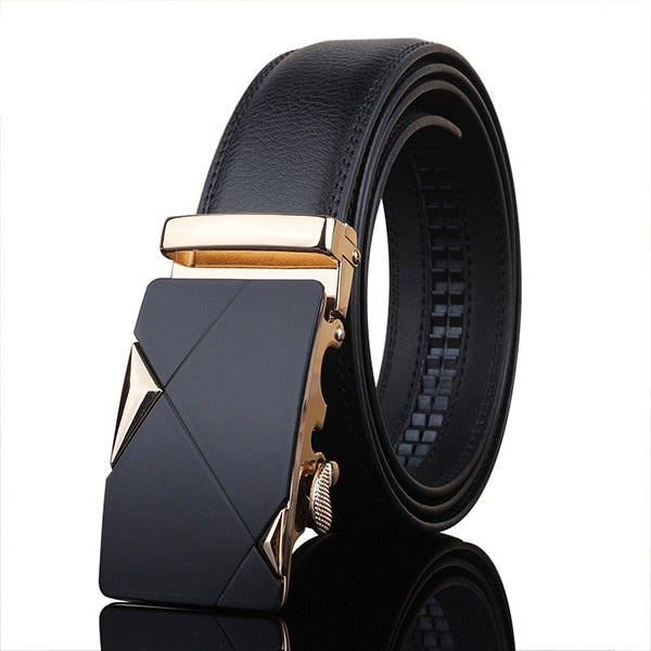 Men's Genuine Leather Strap Alloy Automatic Buckle Plain Belt