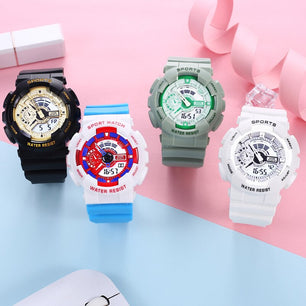 Kid's Acrylic Buckle Clasp Round Shaped Electronic Waterproof Watch