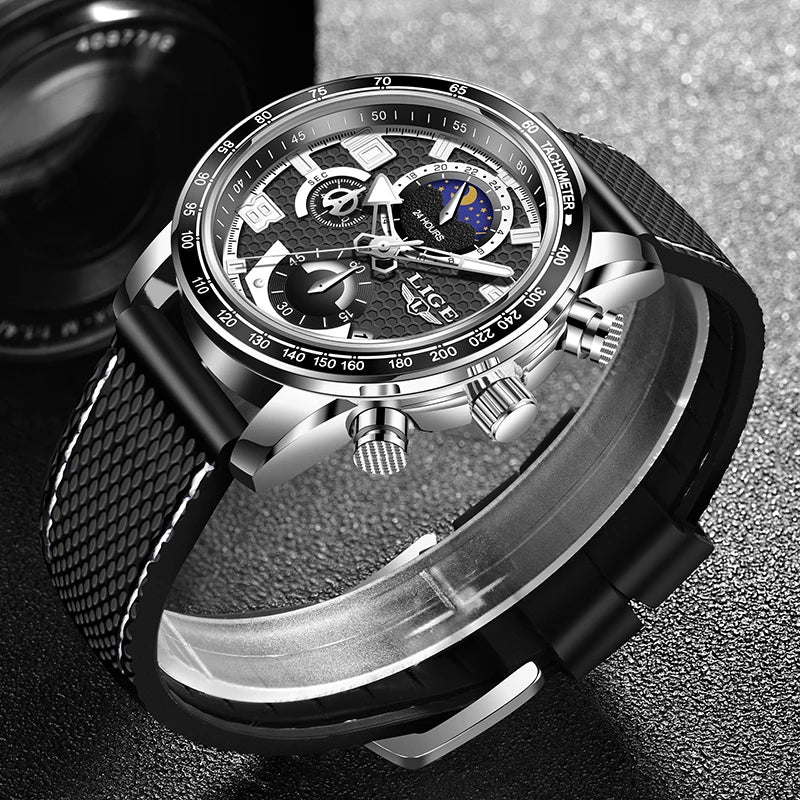 Men's Stainless Steel Waterproof Buckle Clasp Quartz Wrist Watch