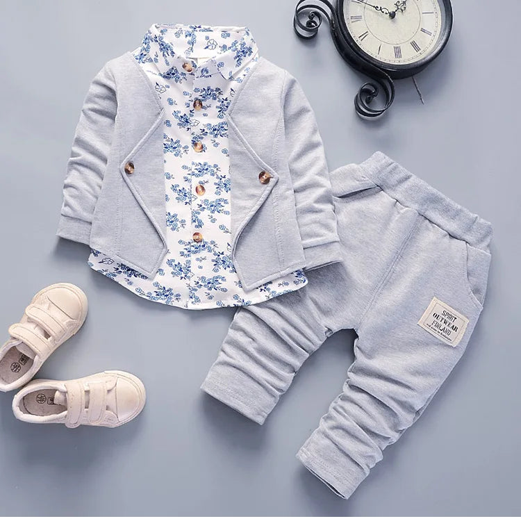 Kid's Cotton Turn-Down Collar Long Sleeve Printed Pattern Clothes