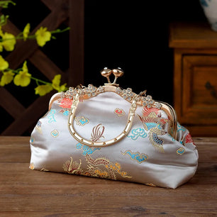 Women's Silk Hasp Closure Embroidery Pattern Vintage Handbag