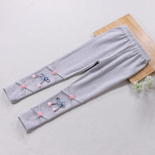 Kid's Cotton Mid Elastic Waist Floral Pattern Casual Wear Leggings