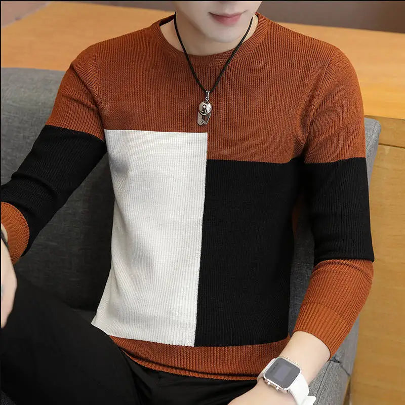 Men's O-Neck Cotton Long Sleeves Mixed Colors Pullover Sweater