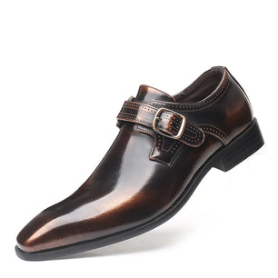 Men's Genuine Leather Pointed Toe Buckle Strap Closure Shoes